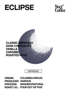 Noct Coffee Eclipse espresso label with flavor description and origin details.