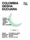 Noct Coffee Colombia Gesha Ducuara coffee package with flavor profile and branding.