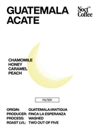 Noct Coffee Guatemala Acate coffee flavor profile with a yellow crescent moon on a white background