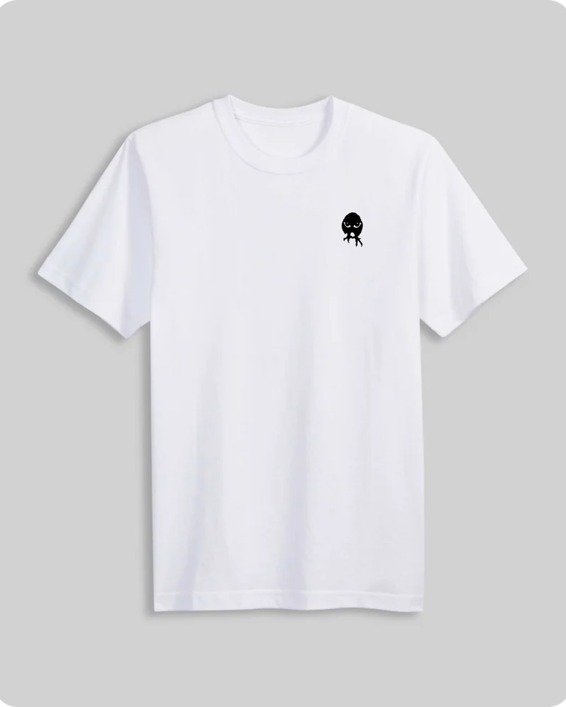 Noct Coffee Café tee, white t-shirt with small owl logo on chest