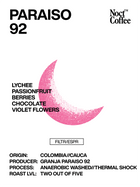 Noct Coffee Paraiso 92 coffee package with pink crescent moon design on a white background