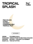 Noct Coffee tropical flavor description with a moon graphic on a white background